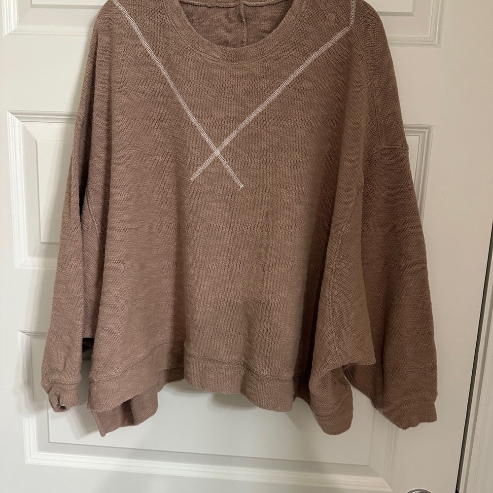 Free People Oversized Sweatshirt in Dusty Rose with White Stitching